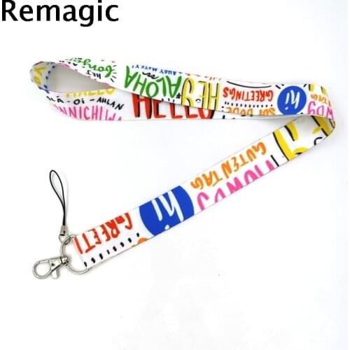 100pcs Hello Different language versions Neck Strap Lanyards ID badge card holder keychain Mobile Phone Strap Gifts webbings