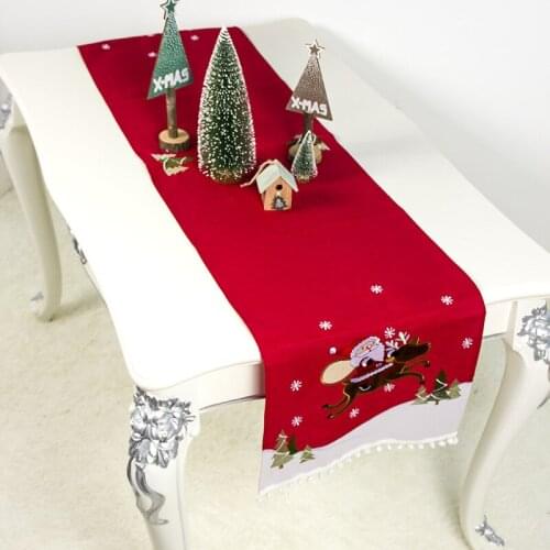 180*40cm Christmas Tablecloth Embroidered Dinner Table Cloth for Family Gathering Party