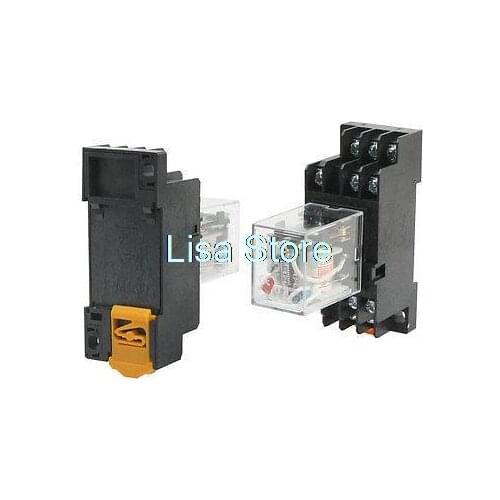 2 Pcs AC200V 3PDT 3NO 3NC 11Pin Coil Power Relay w 35mm DIN Rail Mount Socket