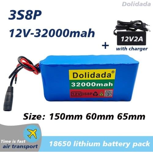 32000mAh 12V Battery pack Large capacity 3s8p 12V 18650 lithium battery protection board 12v 32000mAh capacity with charger