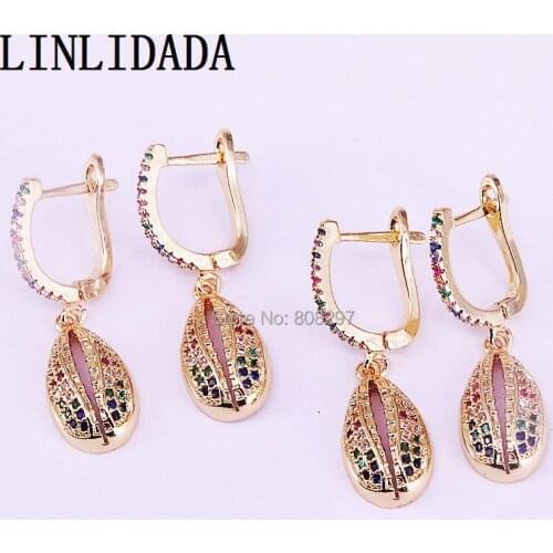 6Pair Colorful CZ paved Sea Shell Gold Dangle Earrings For Women Fashion Jewelry