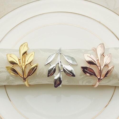 6Pcs Metal Leaf Napkin Rings Tablecloth Buckles Christmas Hotel Wedding Decor