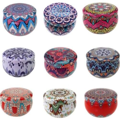 9/6PCS Vintage Flower Printed Mini Metal Candle Tin Jars Wax Making Candle Container Small Jewelry Candy Storage Pots Gifts Box