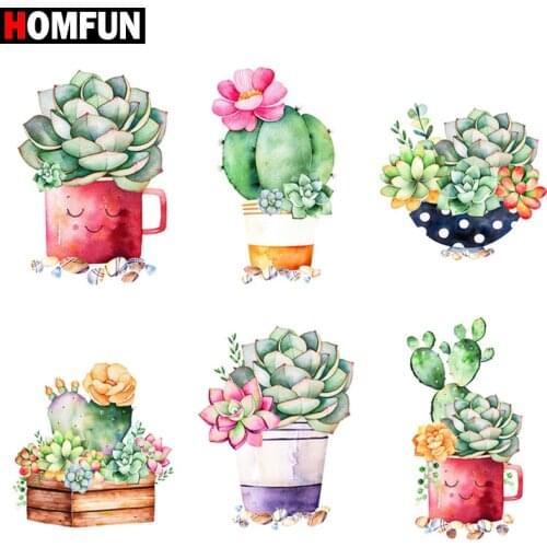 HOMFUN Diamond Painting " flowerpot plant " Cross Stitch Custom Photo Diamond Embroidery Square Round Drill Home Decor