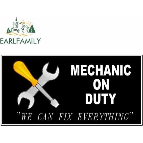 EARLFAMILY 13cm x 6.5cm For Mechanic On Duty Black Car Creative Car Stickers Vinyl Car Sticker Anime Car Graphic Decal