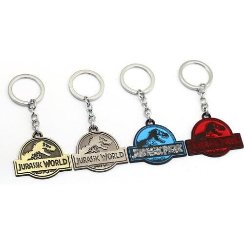 Movie Jurassic World Fallen Kingdom Keychain Jurassic Park Key Pendant Dinosaur Metal Keyrings Car Bag Key Chain Fashion Jewelry
