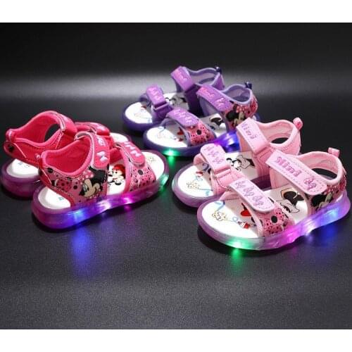 Disney Minnie Micky Mouse Kids Sandals Summer Fashion LED Lighted Lovely Children Beach Shoes With Luminous Girls Boys Sandals