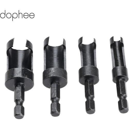 Dophee 4pcs Carbon Steel Plug Cutter Drill Bit Set Carpentry Woodworking Cutter Tool Herramientas Para Carpinteria 6/10/13/16mm