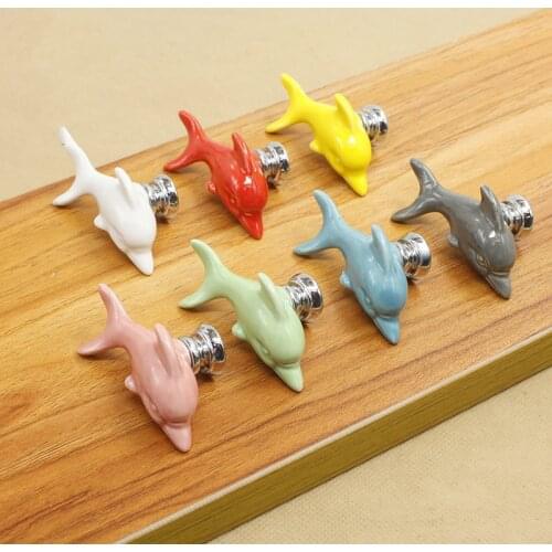 Ceramic Dolphin Drawer Knobs 3D Cartoon Cabinet Cupboard Handles Fashion Kids Cabinet Knobs Room Furniture Handle Hardware