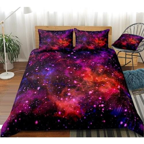Colorful Galaxy Duvet Cover Set Outer Space Bedding Universe Quilt Cover Colorful Glitter Bed Set Red King Dropship 3pcs Purple