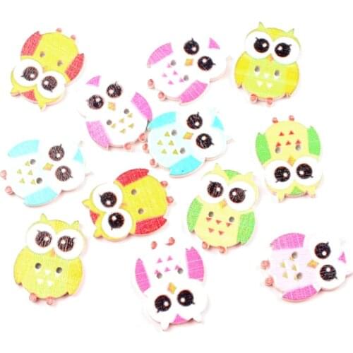 LF 50Pcs Mixed Owls Wooden Sewing Buttons For Clothes Needlework Scrapbooking Crafts Decorative Diy Accessories