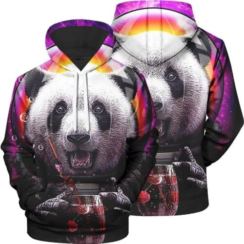 2021 Supply On Behalf Of The Giant Panda 3D Printed Mens Loose Trend Long-sleeved Pullover Hooded