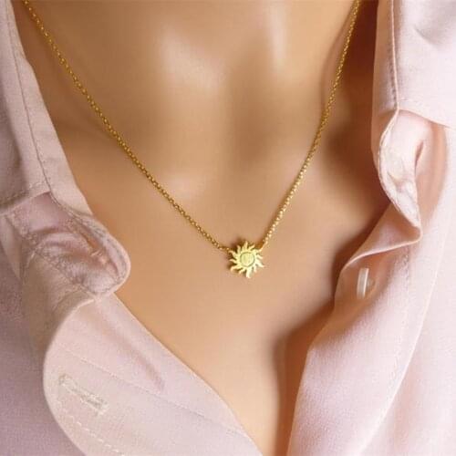Stainless Steel Sunshine Sun Necklaces For Women Men Girls Rose Gold Silver Color Neck Chain Female Pendant Necklace Jewelry