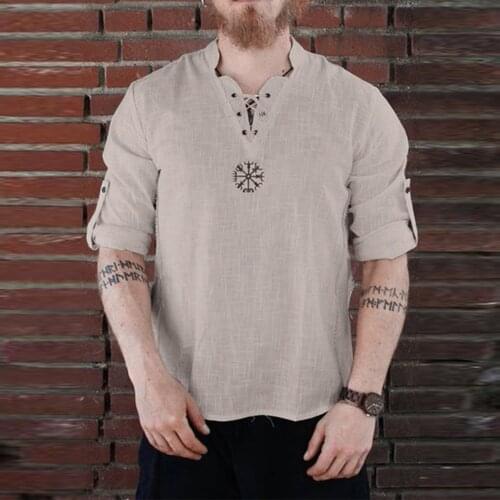 2021 New Mens Linen V Neck bandage T shirts Male Solid Color Long Sleeves Casual Cotton Linen tshirt Tops Mens Clothing#F3