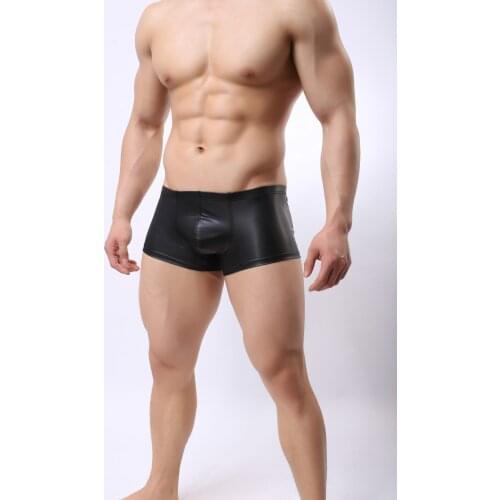 New Sexy Mens Patent Leather Shorts Gay Men Underwear Mens PU Leather Sexy Underwear Men Erotic Penis Sissy Lingerie for Men