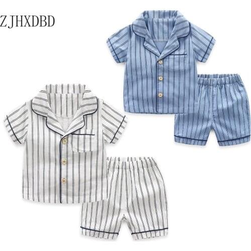 Striped Boys Sleepwear 2-8 Years New Childrens Clothing Short-sleeved Suit Summer New Boy Pajamas Pants Baby Baby Blue Homewear
