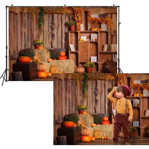 Autumn Backdrop Wood House Photography Banner Countryside Hayricks Pumpkin Maples Decors Portrait Photo Studio Background Prop