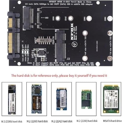 TISHRIC M.2 NGFF Msata SSD To SATA 3.0 2.5” Adapter M2 PCI SSD Converter Riser Card For PC Laptop Add On Card up to 6Gps