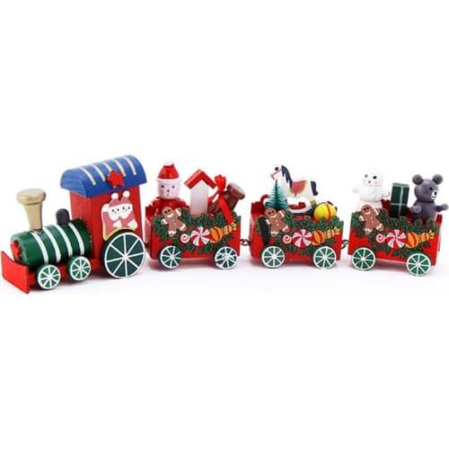 Christmas Wooden Train Holiday Desk Ornament Xmas Decor Children Kids Toy Gift