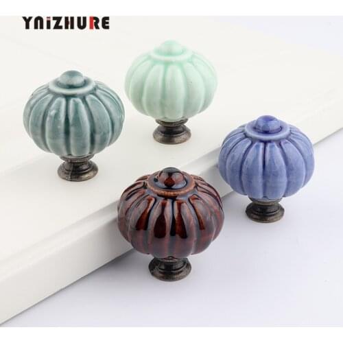 Rural Pumpkin Style Assorted Ceramic Knobs for Cabinet Dresser Drawers Handles Ceramic Cabinet Pulls Perillas Buttons