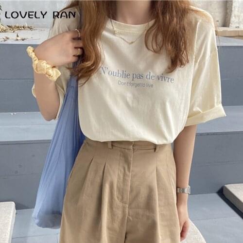 Letter Printed Thin Short Sleeve Women T-shirts 2021 Summer Fashion O-neck Female T-shirts Sweet Fresh College Wind Basic Tops