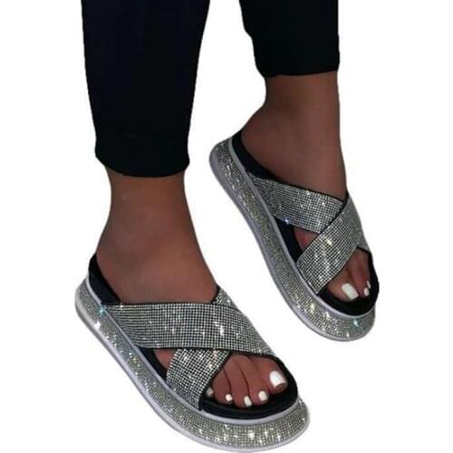 Large Size Hot Style Women Sandals Thick Bottom Rhinestone Buckle Sandals Women Summer Europe and America