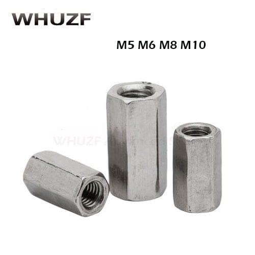 Hex Nut 304 Stainless Steel Long Rod Coupling Hex Nut M5/6/M8/M10 Thread Nut High Strength Hex Nutsert