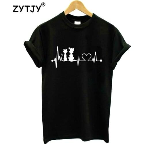 Dog & Cat Heartbeat Print Women T shirt Cotton Casual Funny Shirt For Lady Top Tee Tumblr Hipster Drop Ship NEW-73