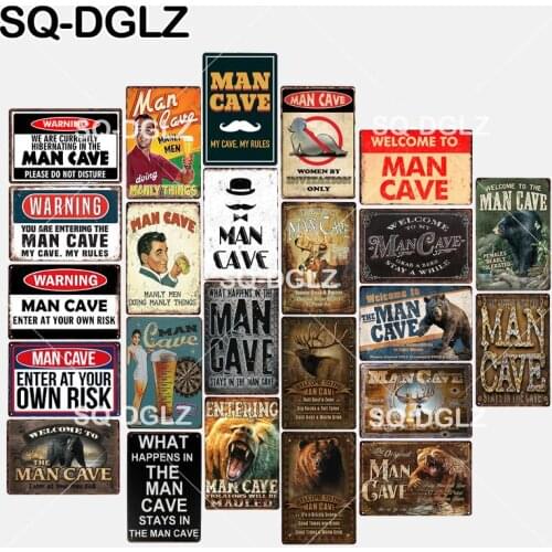[SQ-DGLZ] New Welcome To Man Cave Tin Sign Bar Wall Decor Bar Rules Metal Crafts Home Decor Retro Painting Plaques Art Poster