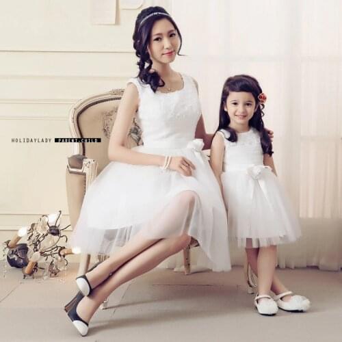 Mother Daughter Wedding Evening DressesLace White Clothes Princess Mom and Daughter Dress Family Look Family Matching Outfits