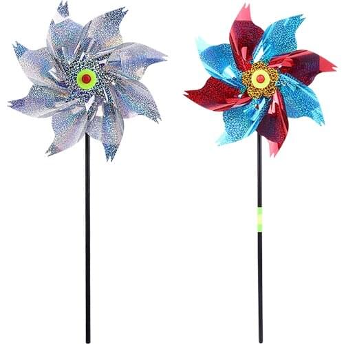 Garden Reflective Drive Birds Pinwheels Farm Silver Windmill With 8 Blades Rotating Stakes Bird Sparkly Pinwheel