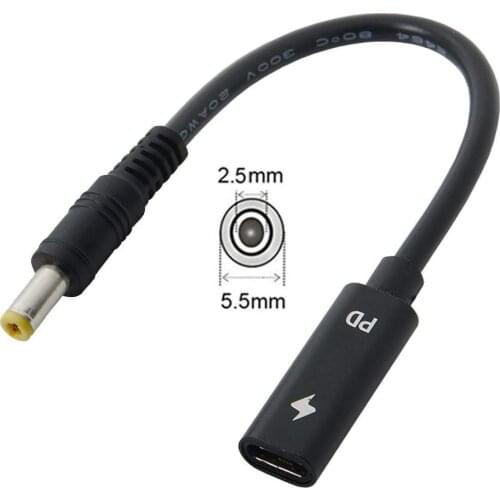 Type C USB-C Female Input to DC Power PD Charge Cable fit for Laptop 18-20V (5.5x2.5mm)