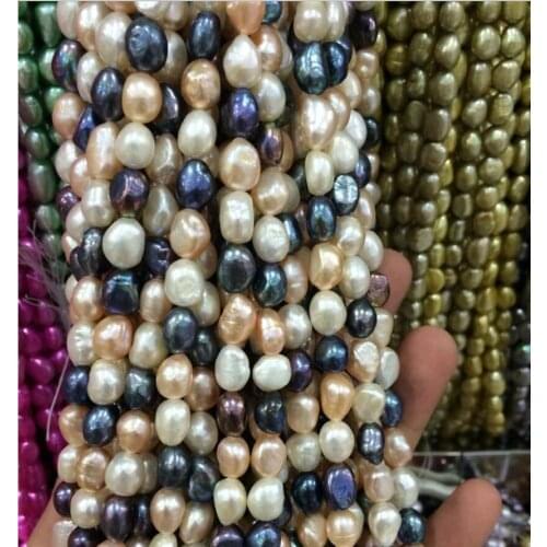 Jewelry Free Shipping 8-9mm Water Black White pink purple Freshwater Cultured Pearl Loose Beads 13"