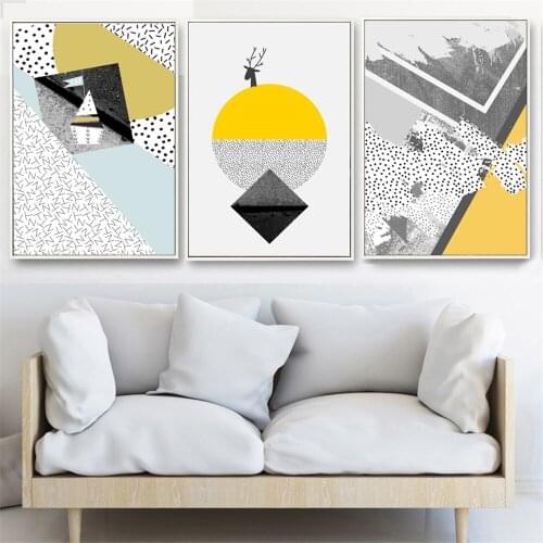 Yellow Gray Geometric Nordic Poster Home Decor Deer Poster Abstract Painting Prints Wall Pictures For Living Room Canvas Art