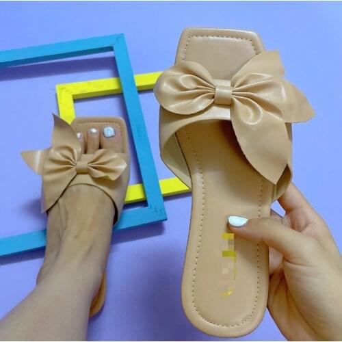 Bowknot Womens Shoes Summer Beach Sandals Fashion Open Toe Slippers Outdoor Flat Womens Shoes Plus Size