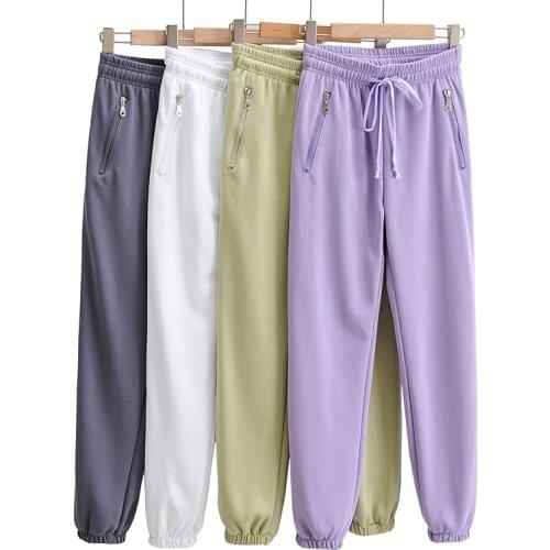 2021 Spring Autumn Harem Pants for Women Loose Streetwear Elastic Waist Pants with Pocket