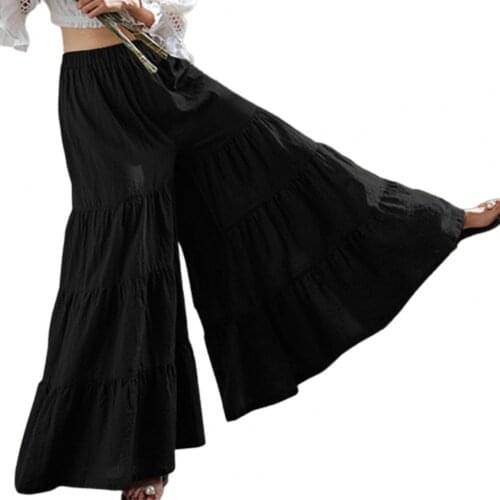 Womens Vintage Trousers Skirt Ankle-length Sliced Craft Women Wide Leg Pants Layered Skirt for Outdoor Long Casual Pantalon