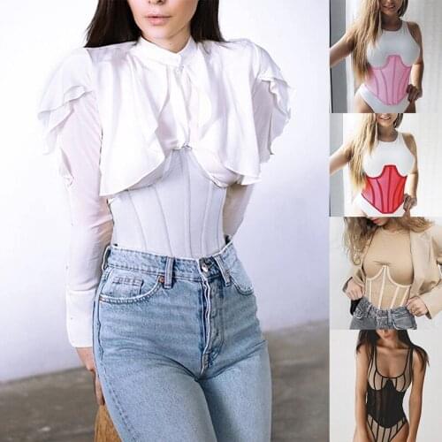 Women Bandage Corset Waist See Through Sexy Mesh Shapewear Female High Street Belt Slim Body Shaper