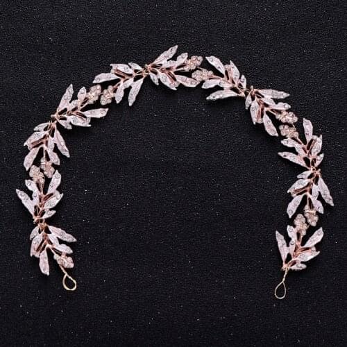 Vintage Gold Color Leaf Crystal Bridal Headpiece Women Hair Jewelry Hairband Wedding Headband tiara Bride Hair Accessories