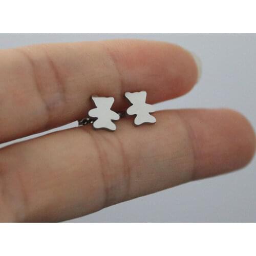 1Pair Tiny Teddy Bear Earrings Cute Stainless Steel Earring Animal Brincos Jewellery For Women Kids Girls Birthday Gift 4 Colors