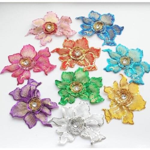 1Pc 3D Flowers Beads Sequin Appliques Embroidery Mesh Sew Patch For Wedding Evening Dress Decoration DIY Size 18*15CM