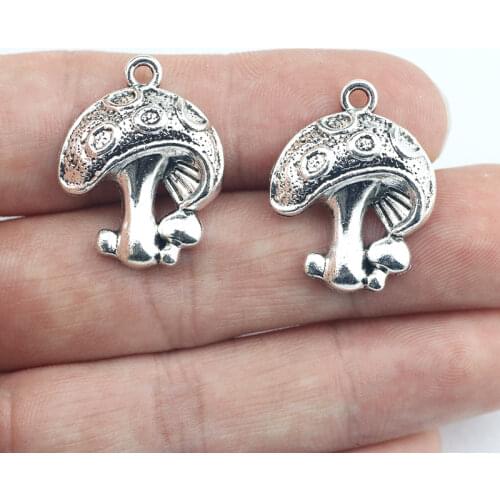 10 Pieces 25*20mm Mixed Alloy Antique Silver Color Mushroom Charms Vintage Pendant Accessory For DIY Jewelry Making