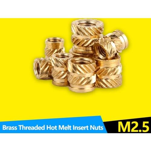 Female Thread Brass Knurled Inserts Nut Heat Set Insert Nuts Embed Parts Pressed Fit into Holes for 3D Printing M2 M2.5 100Pcs