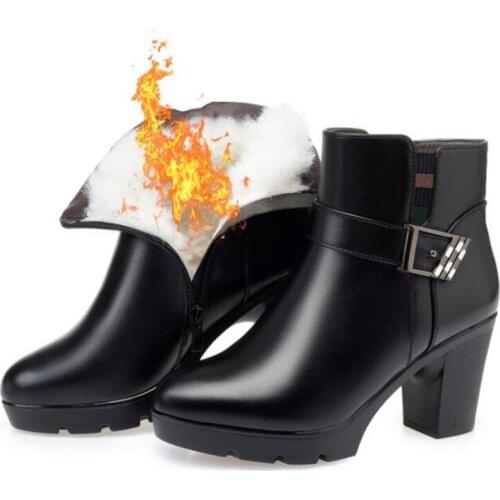 New Fashion Comfort Warm Winter Boots Female Genuine Leather Boots Ankle Boots Non-slip High Heel Boots Cotton Shoes Snow Boots