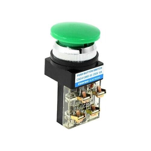 250VAC 6A DPST 1NO 1NC 4-Terminal Green Mushroom Momentary Pushbutton Switch