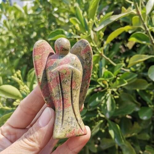 3" Natural Unakite Angel Figurine crystal angel reiki healing handmade carved gemstone for home decoration