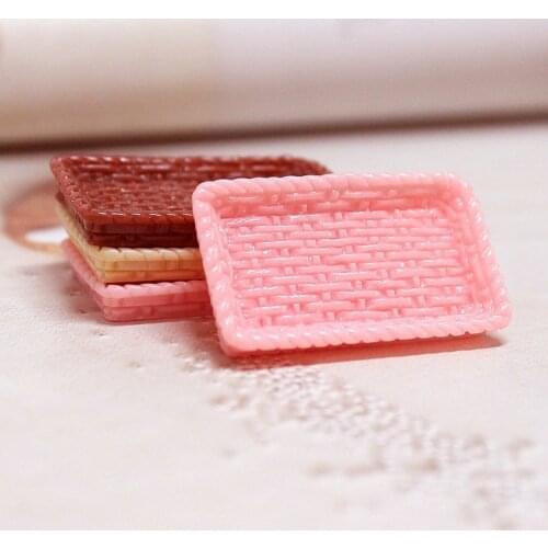 4pcs Resin Cane Basket Tableware Miniature Kitchen Toys Accessories Dollhouse Trays Plates Doll House Toys
