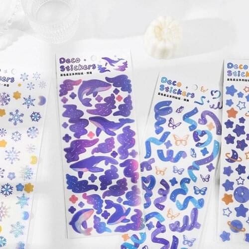 4 Styles Planner Sticker Multi-Function Easy to Stick PET Blue Star Pattern Scrapbook Decal Easy to Stick for Homeschooler