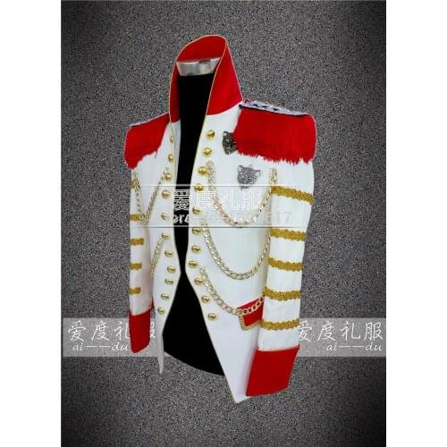 White golden binding vintage medieval tuxedo jacket red and golden decoration /event/stage performance/this is only jacket