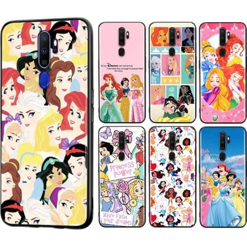 Disney cute princess for OPPO A11 X A9 A94 A93 A72 A73 A53 S A32 A31 A52 A92 A72 A12E A1K A12 A5 AX7 2020 Black Phone Case